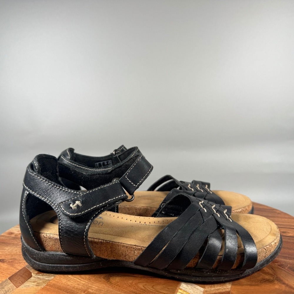 Clarks Collection Leisa Janna Black Leather Strappy Sandals Womens 5 M 261652504